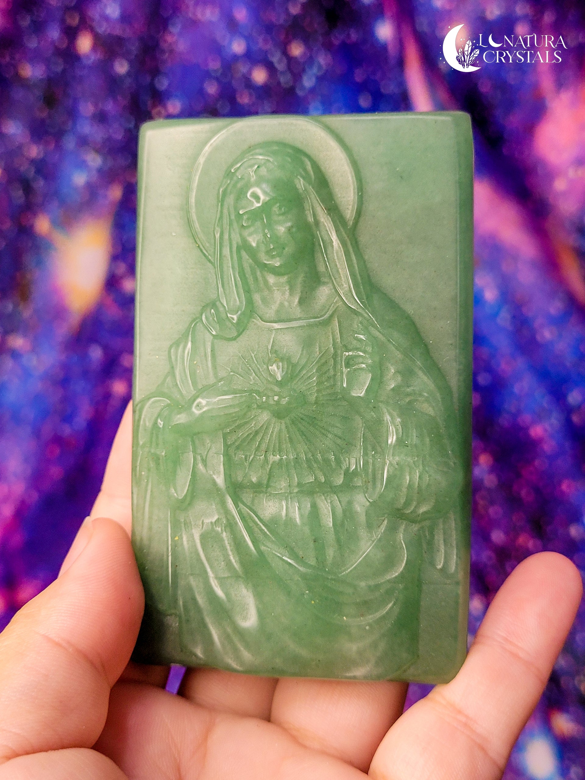 Virgin Mary Green Aventurine Carving (3.5