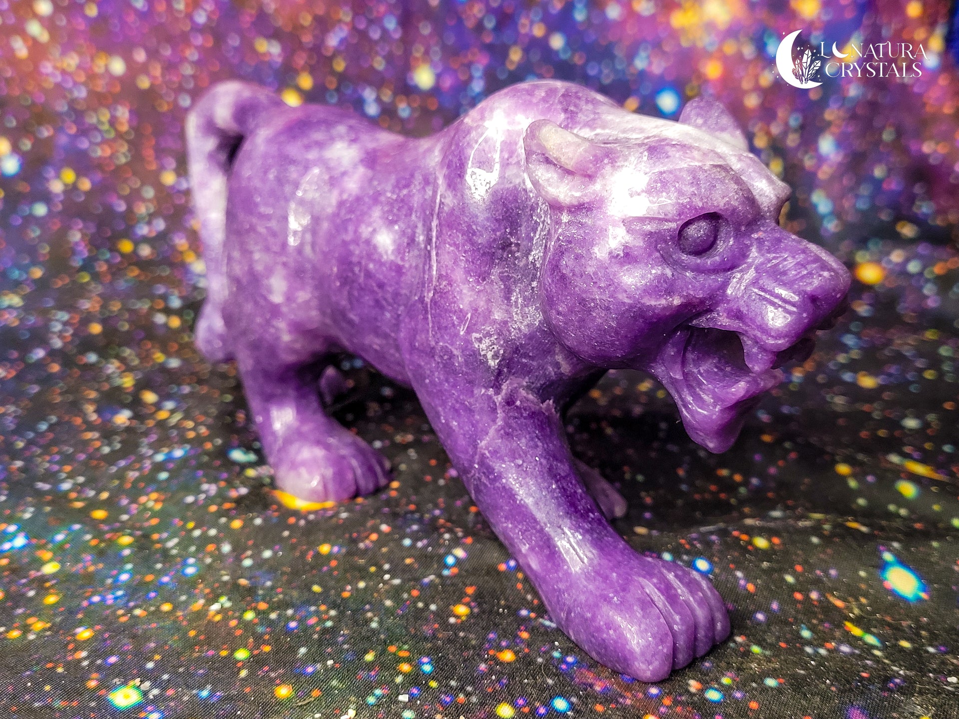 Panther Animal Carved in Lepidolite
