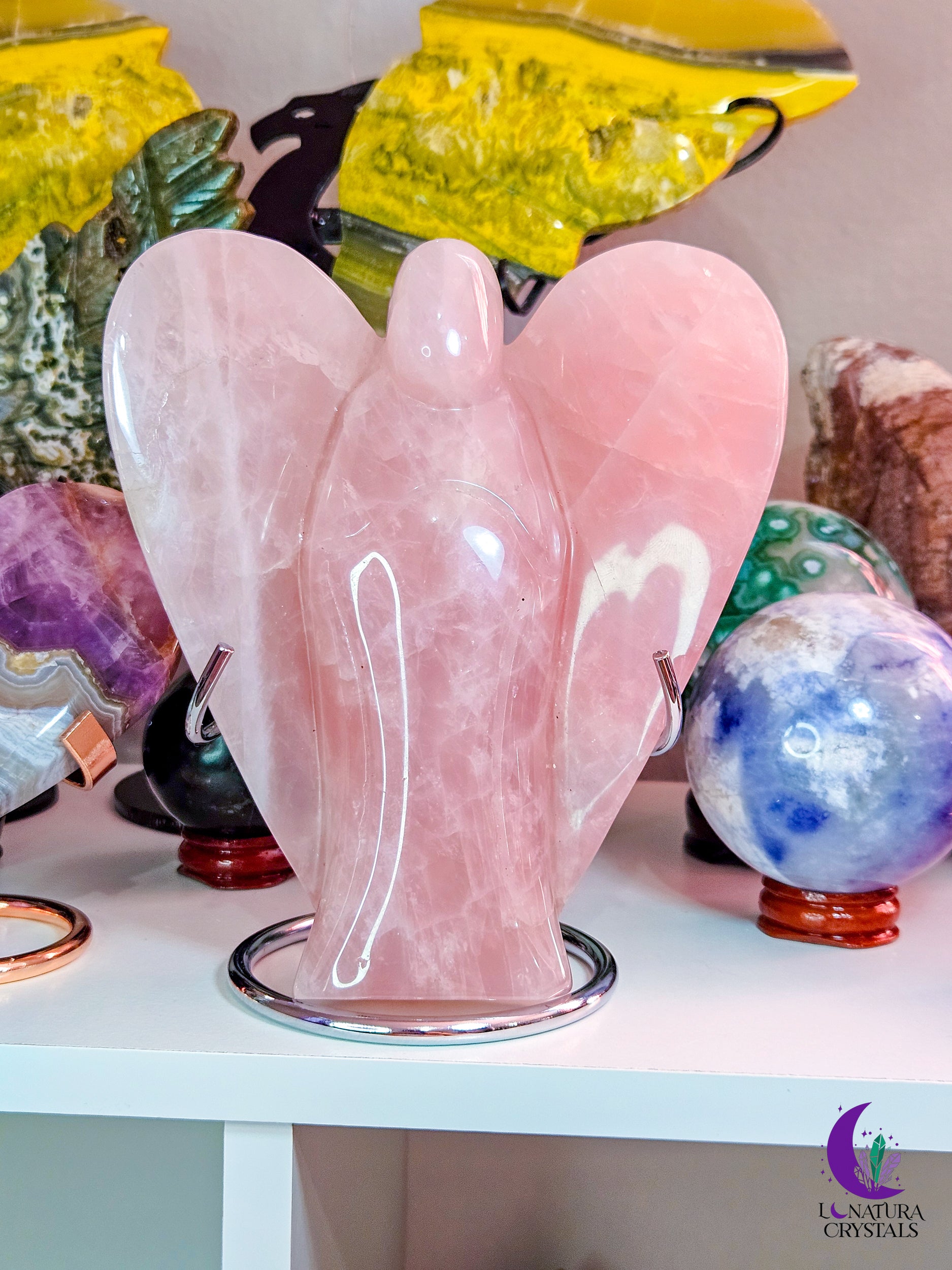 Large Rose Quartz Angel with Stand (1.15lb)
