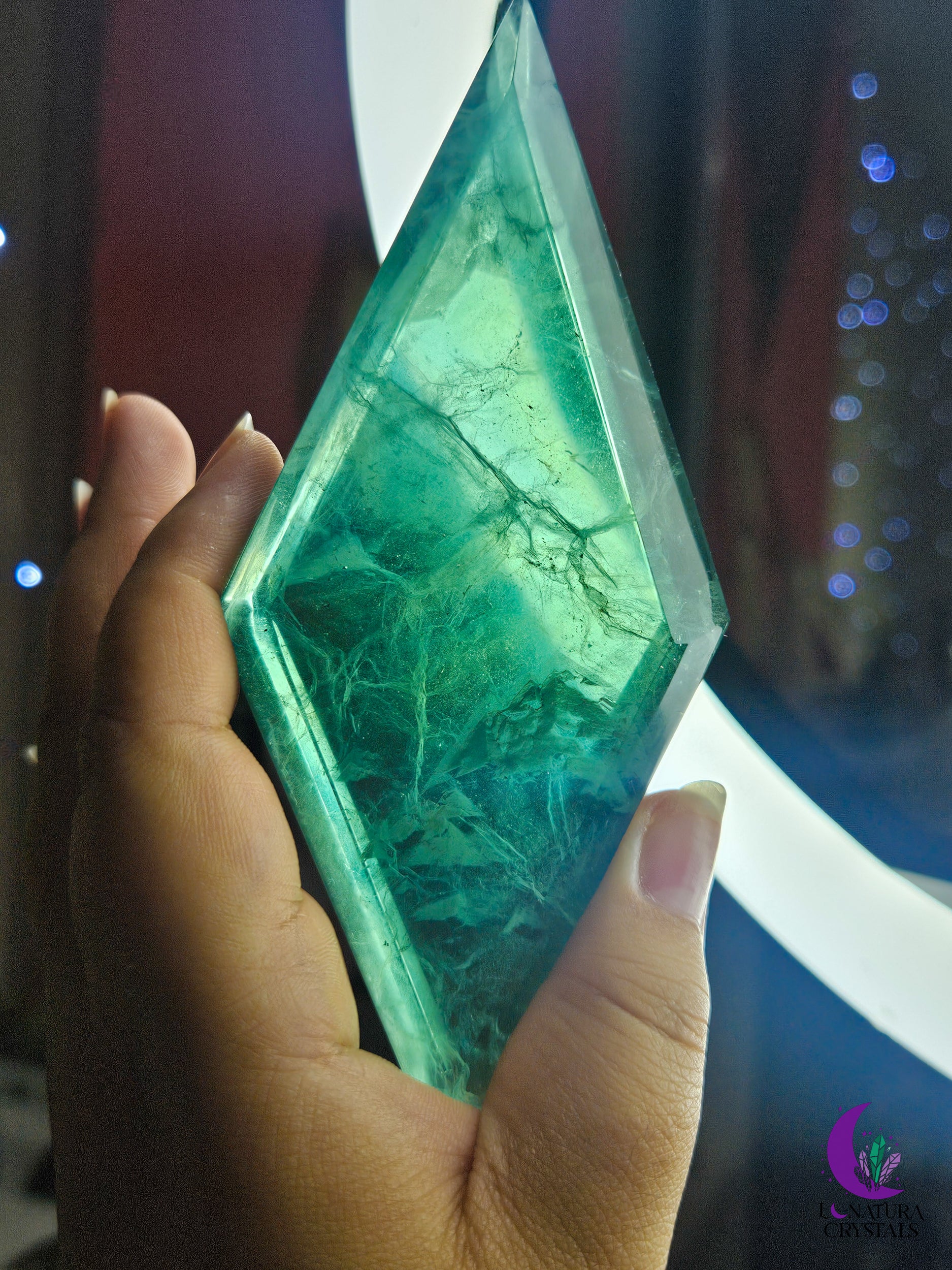 Green Fluorite 'Diamond' with Stand