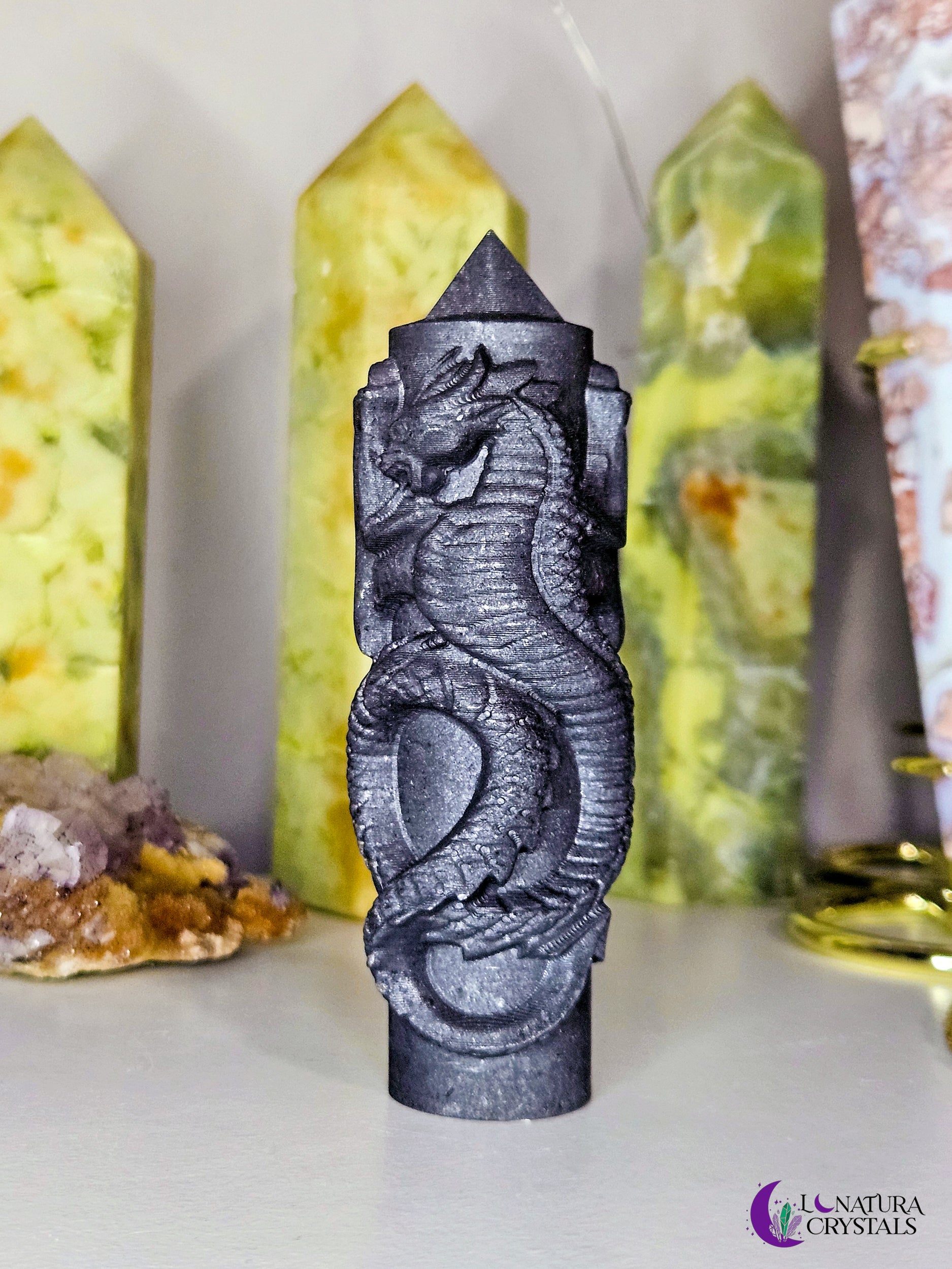 Shungite Dragon Carved Tower