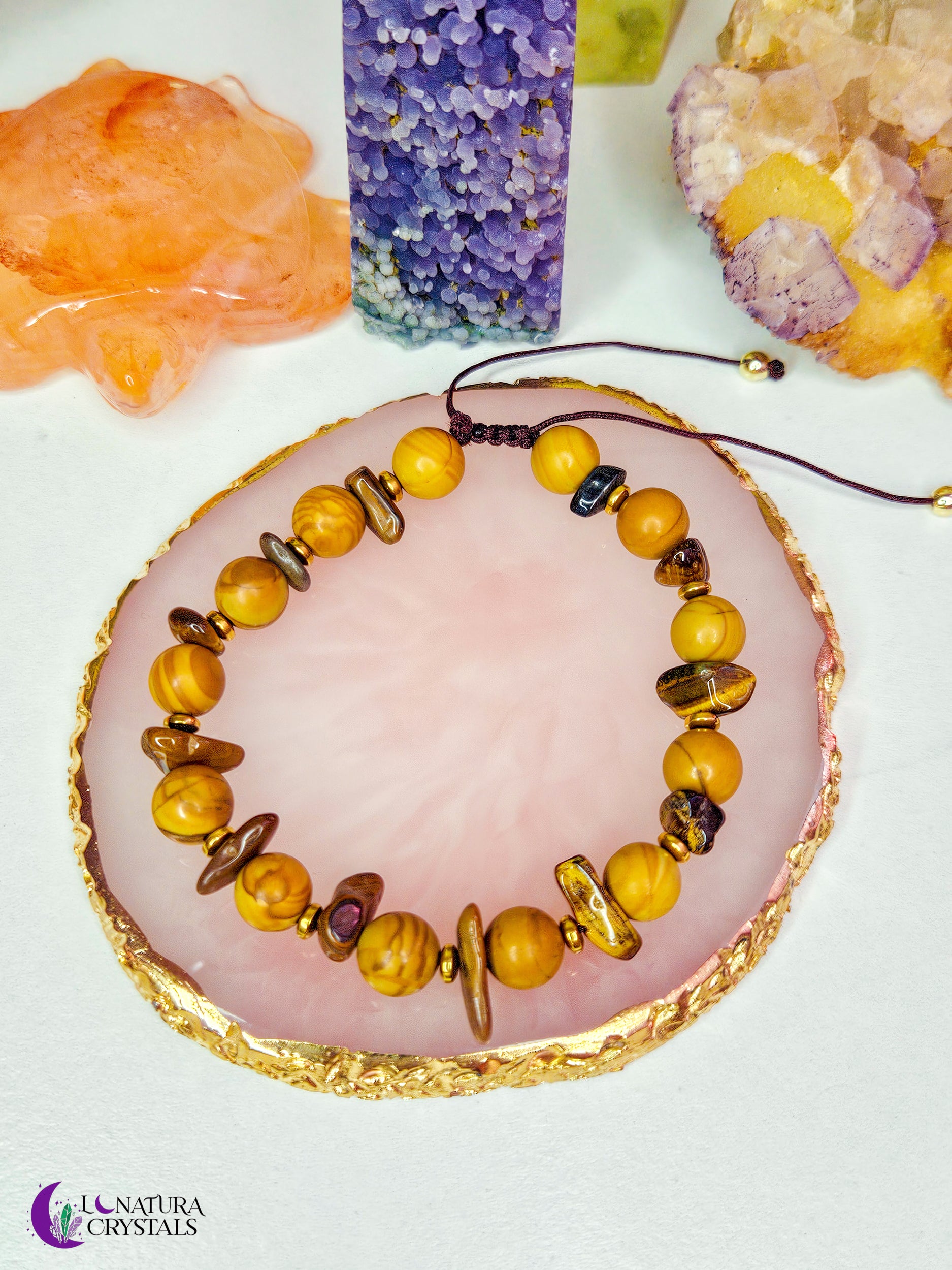 Woodgrain Jasper + Tigers Eye | Adjustable Handmade Bracelet