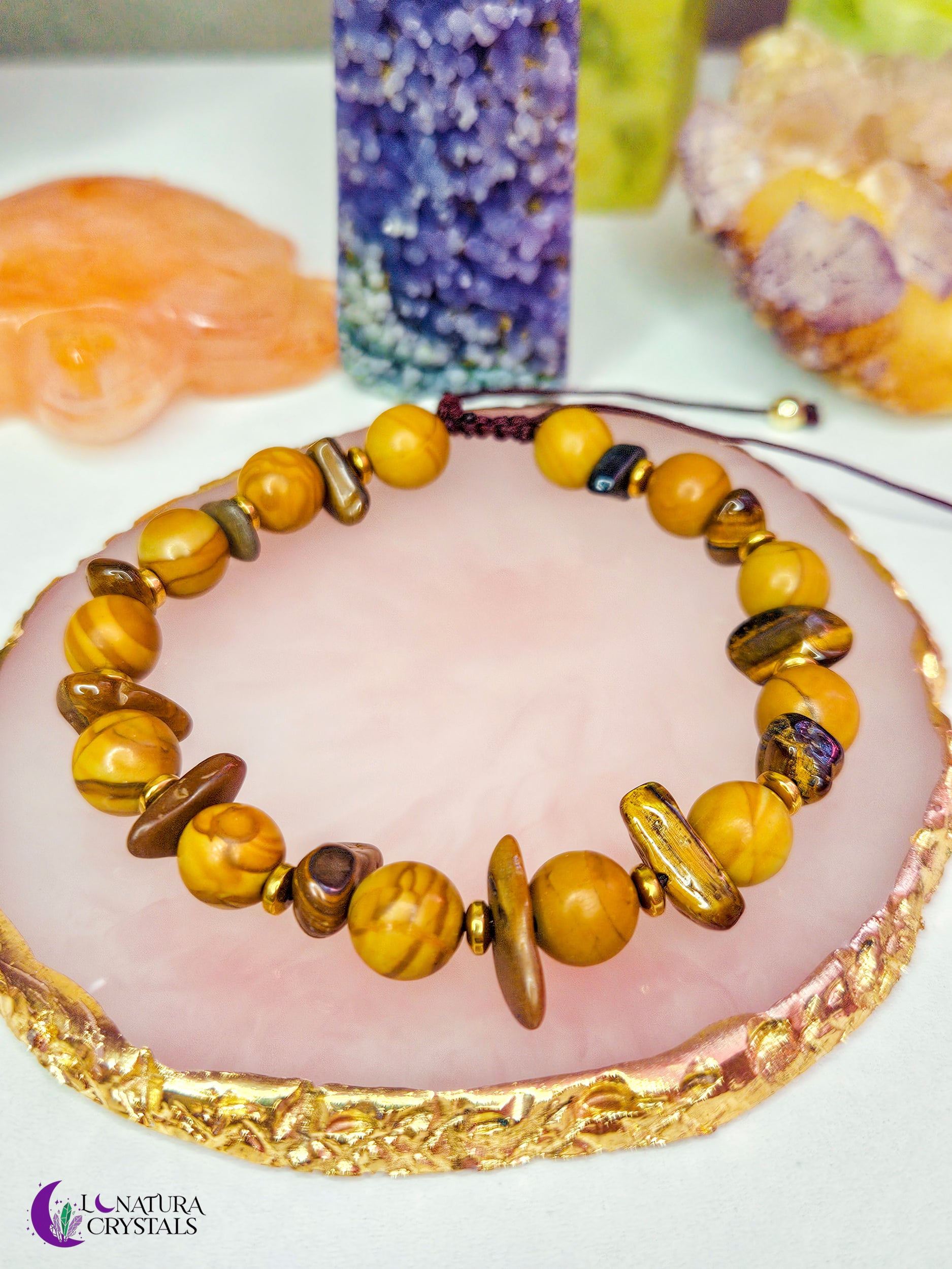 Woodgrain Jasper + Tigers Eye | Adjustable Handmade Bracelet