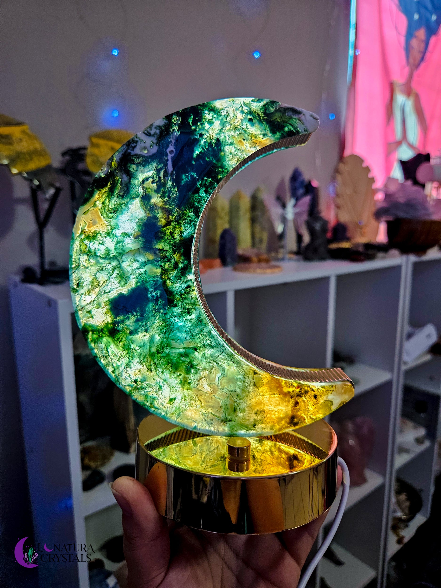 Moss Agate Moon Lamp | Luna