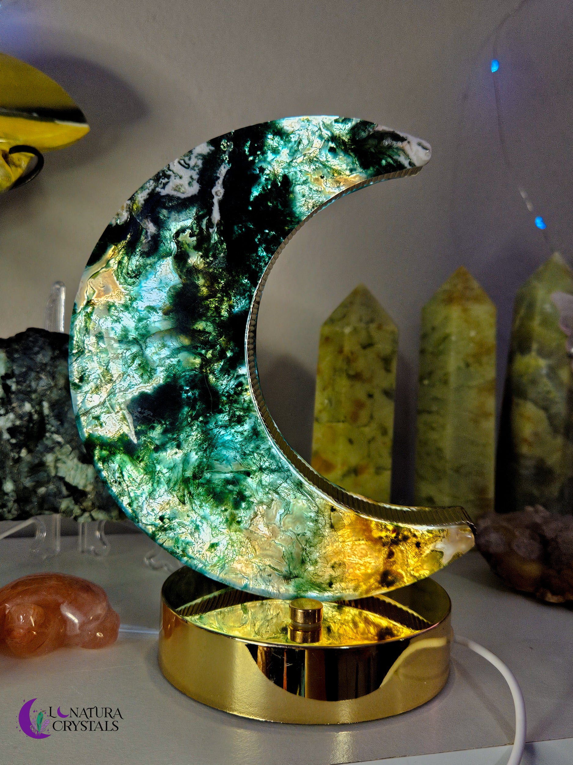 Moss Agate Moon Lamp | Luna