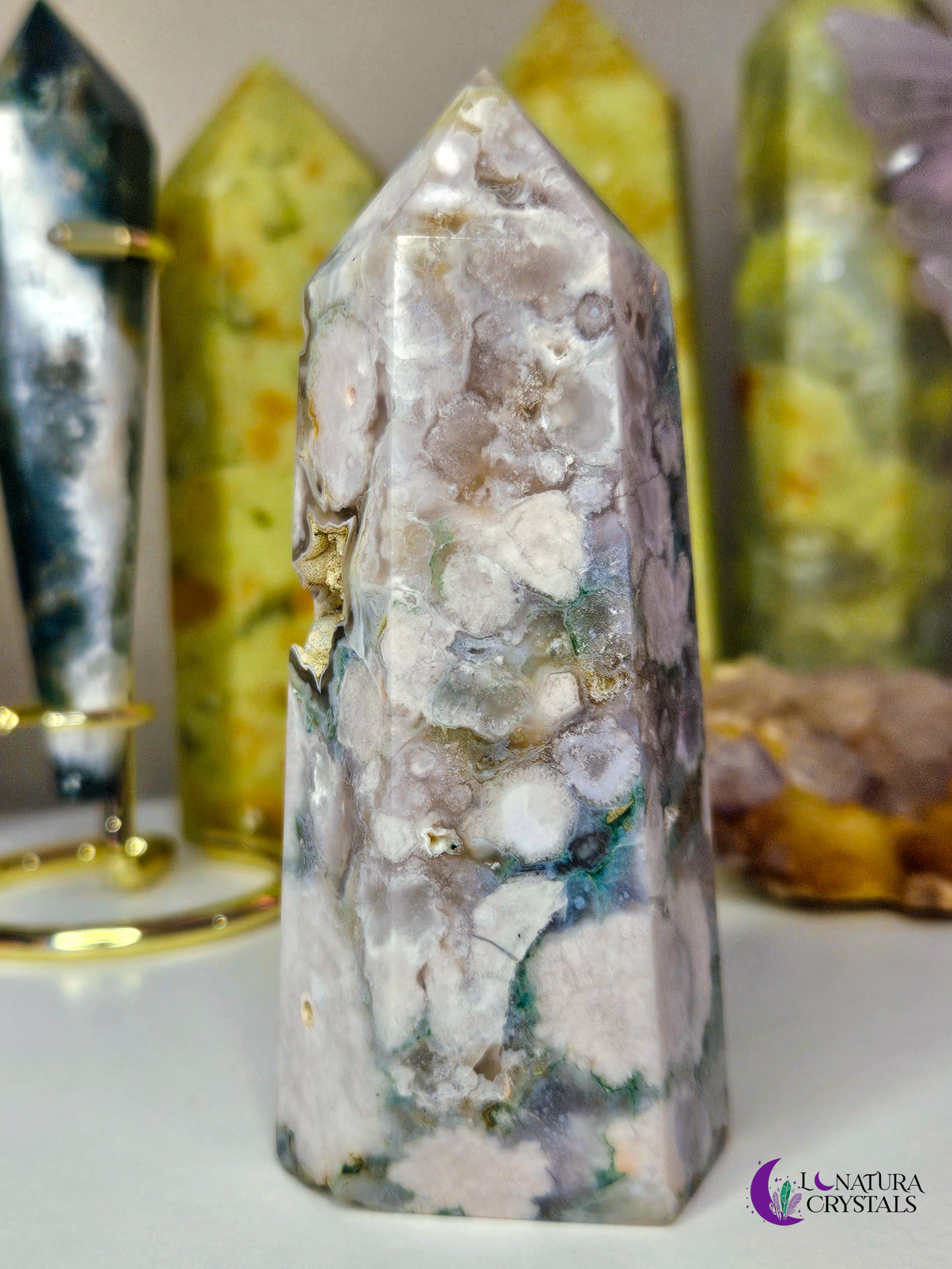 Green Flower Agate Tower