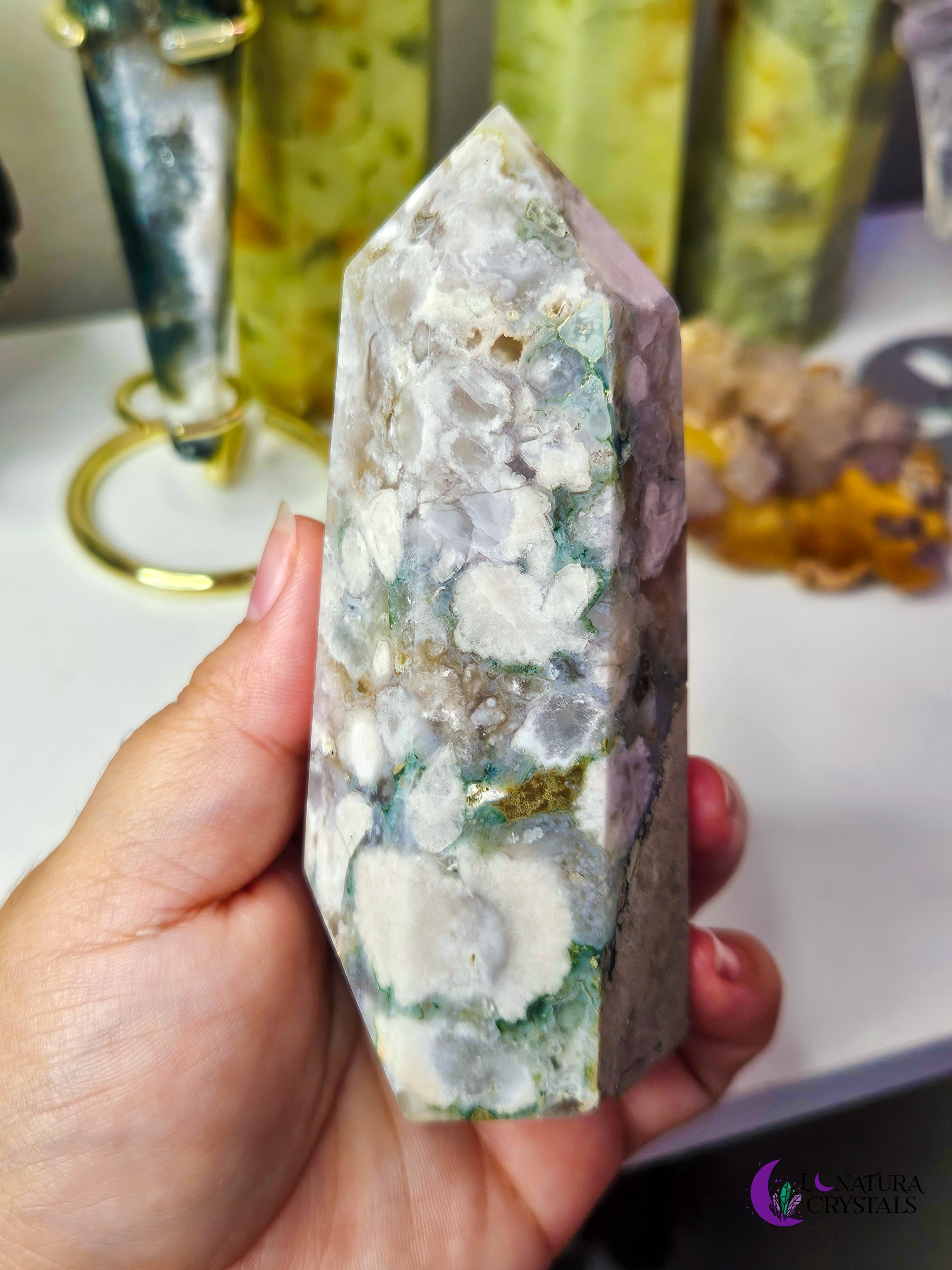 Green Flower Agate Tower