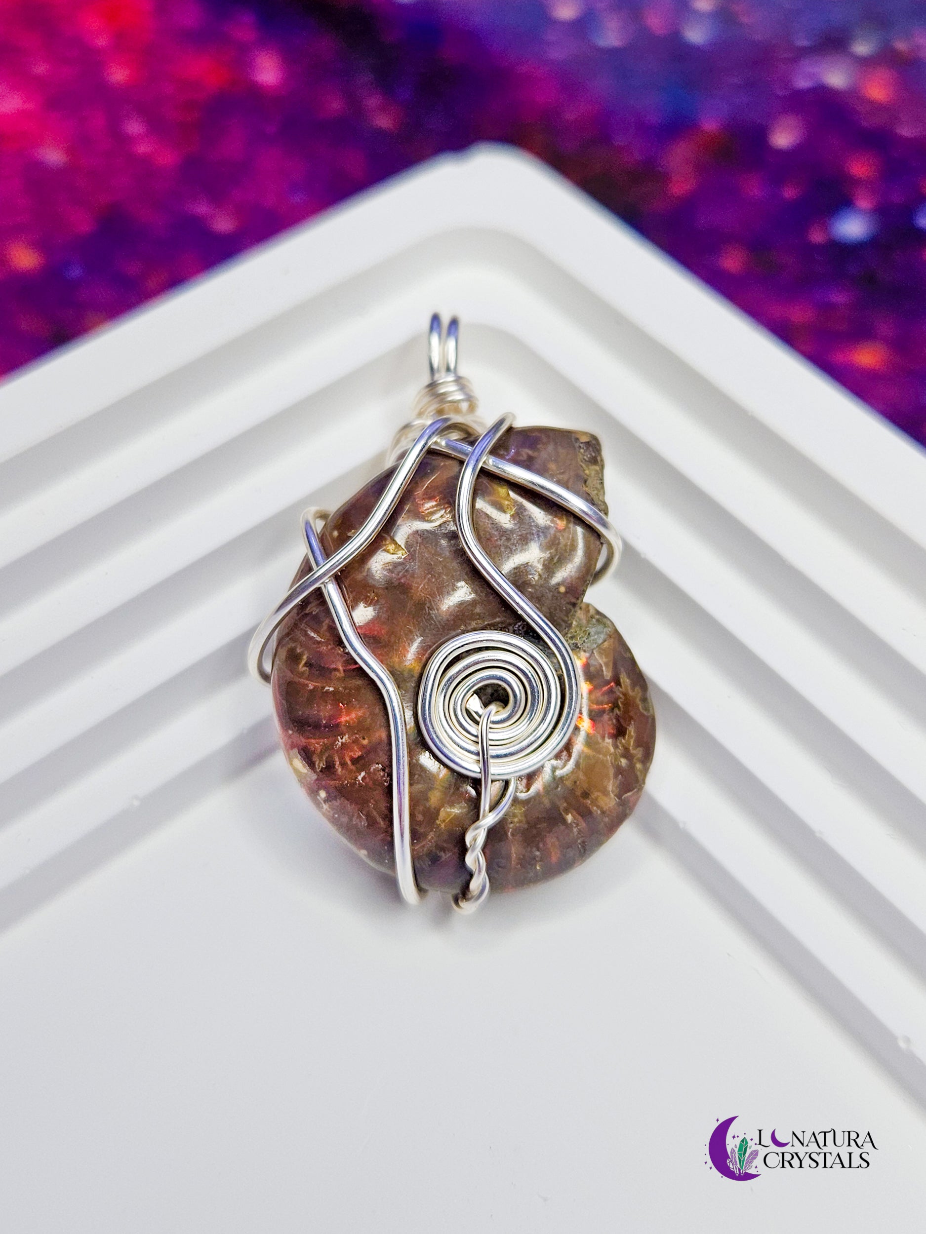 Opalized Ammonite | Handmade Wired Pendant