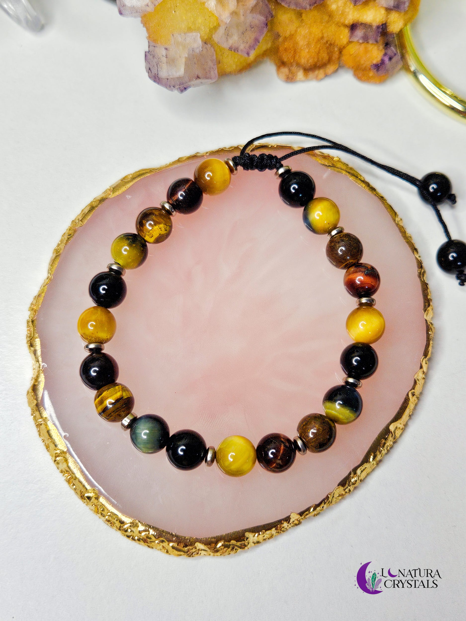 Tiger Eye + Obsidian | Adjustable Handmade Bracelet