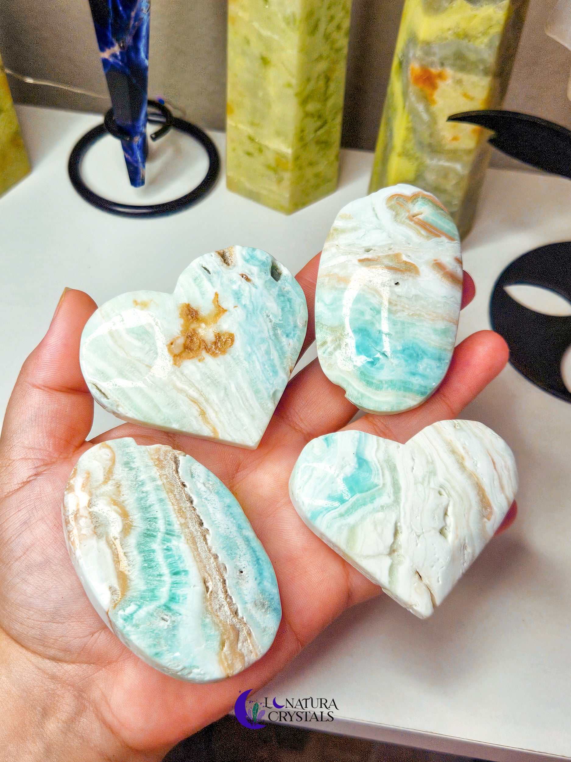 Blue Aragonite Heart or Palm (CHOOSE YOUR OWN)