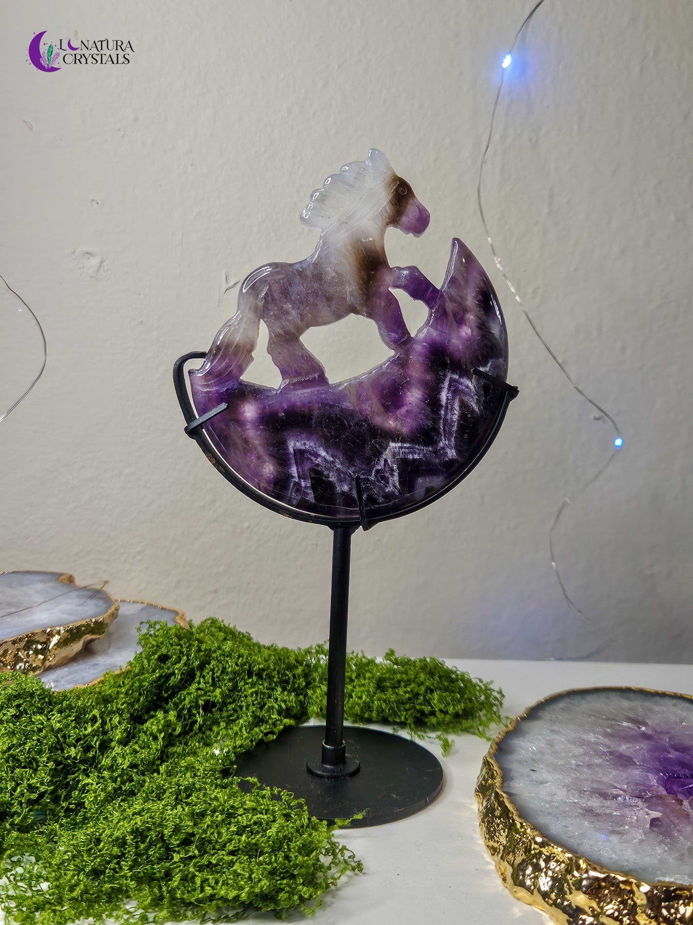 Amethyst Horse + Moon with Stand