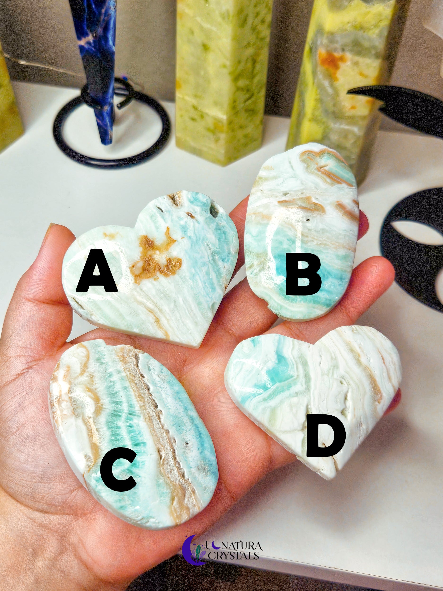 Blue Aragonite Heart or Palm (CHOOSE YOUR OWN)