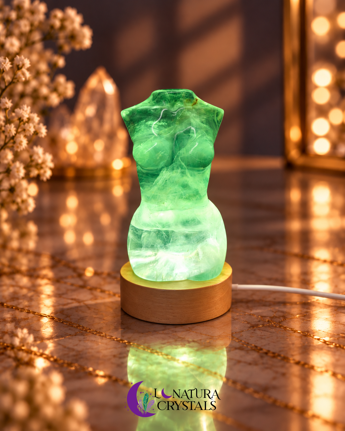 Busto Femenino de Fluorita con Lámpara 3.5"