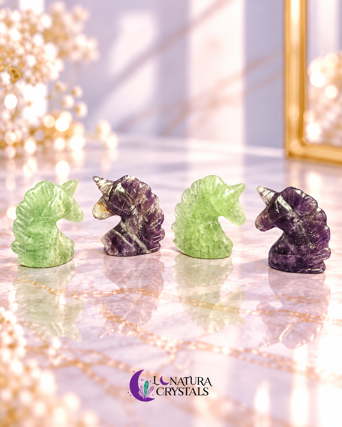 Unicornios de Fluorita Natural 2" 🦄💚💜✨