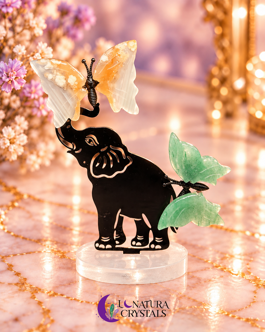 Elefante con Mariposa Aventurina + Agata Floral