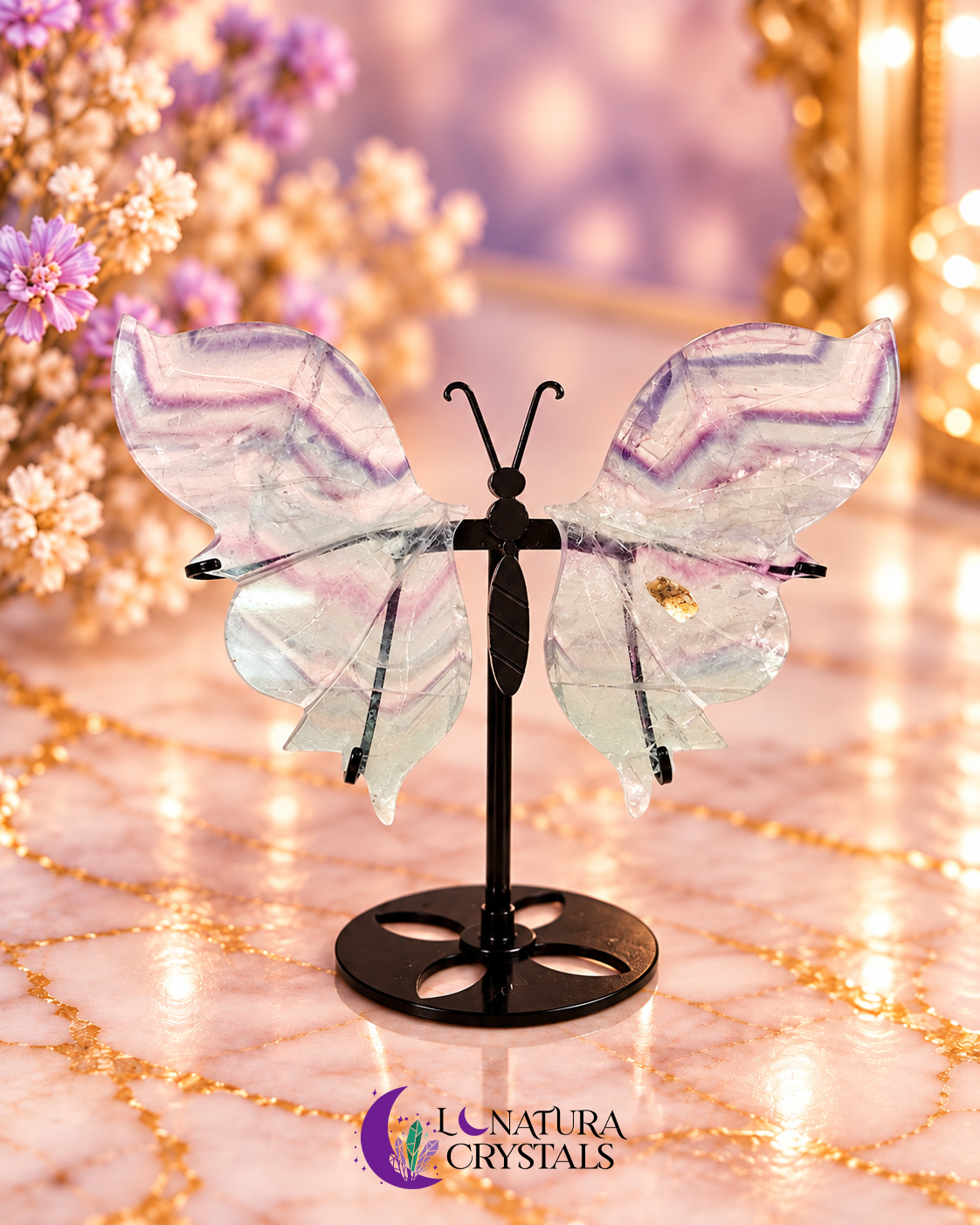 Alas de Mariposa Fluorita con Estante 8"