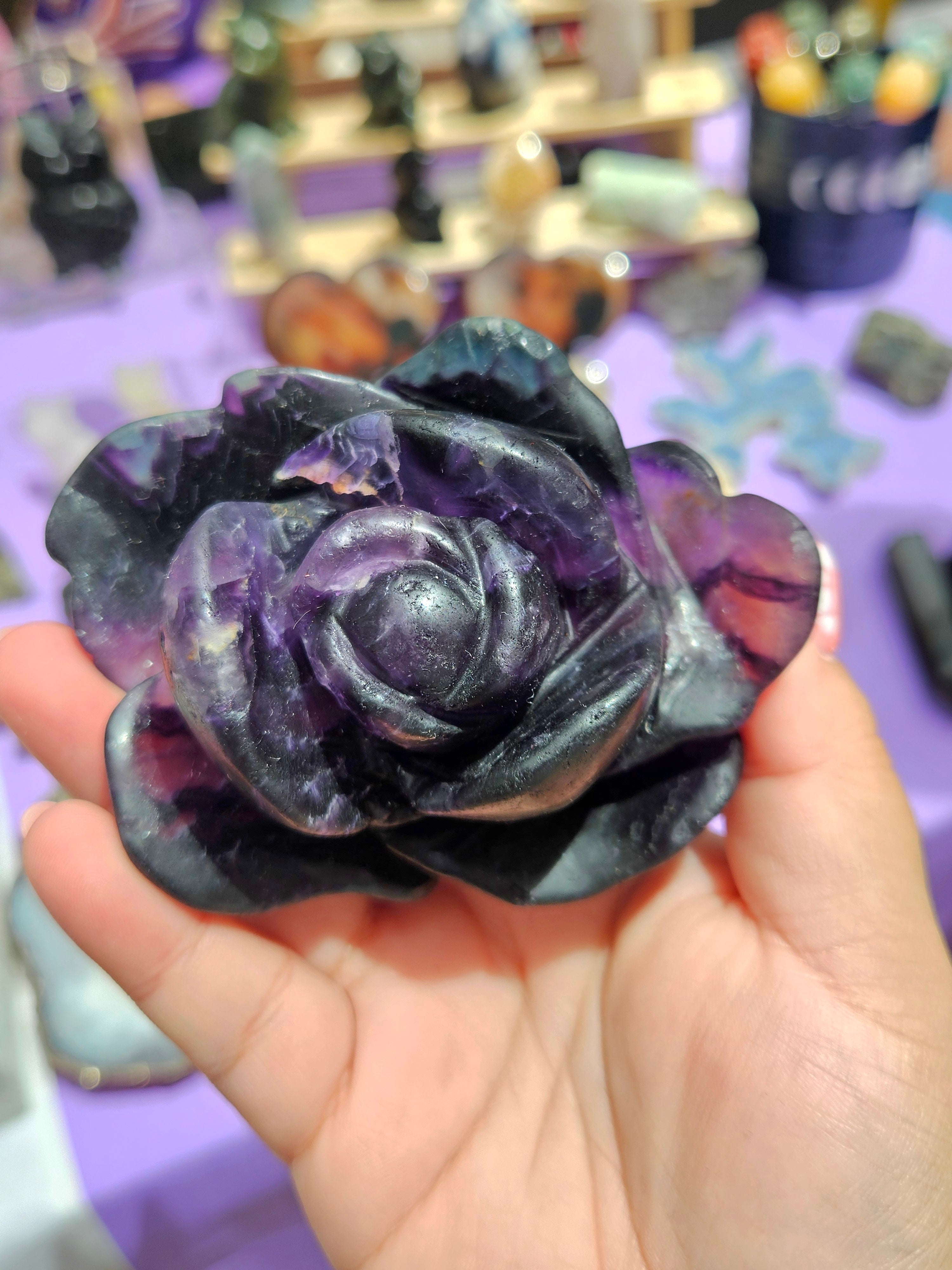 Lámpara Flor de Fluorita tallada a mano