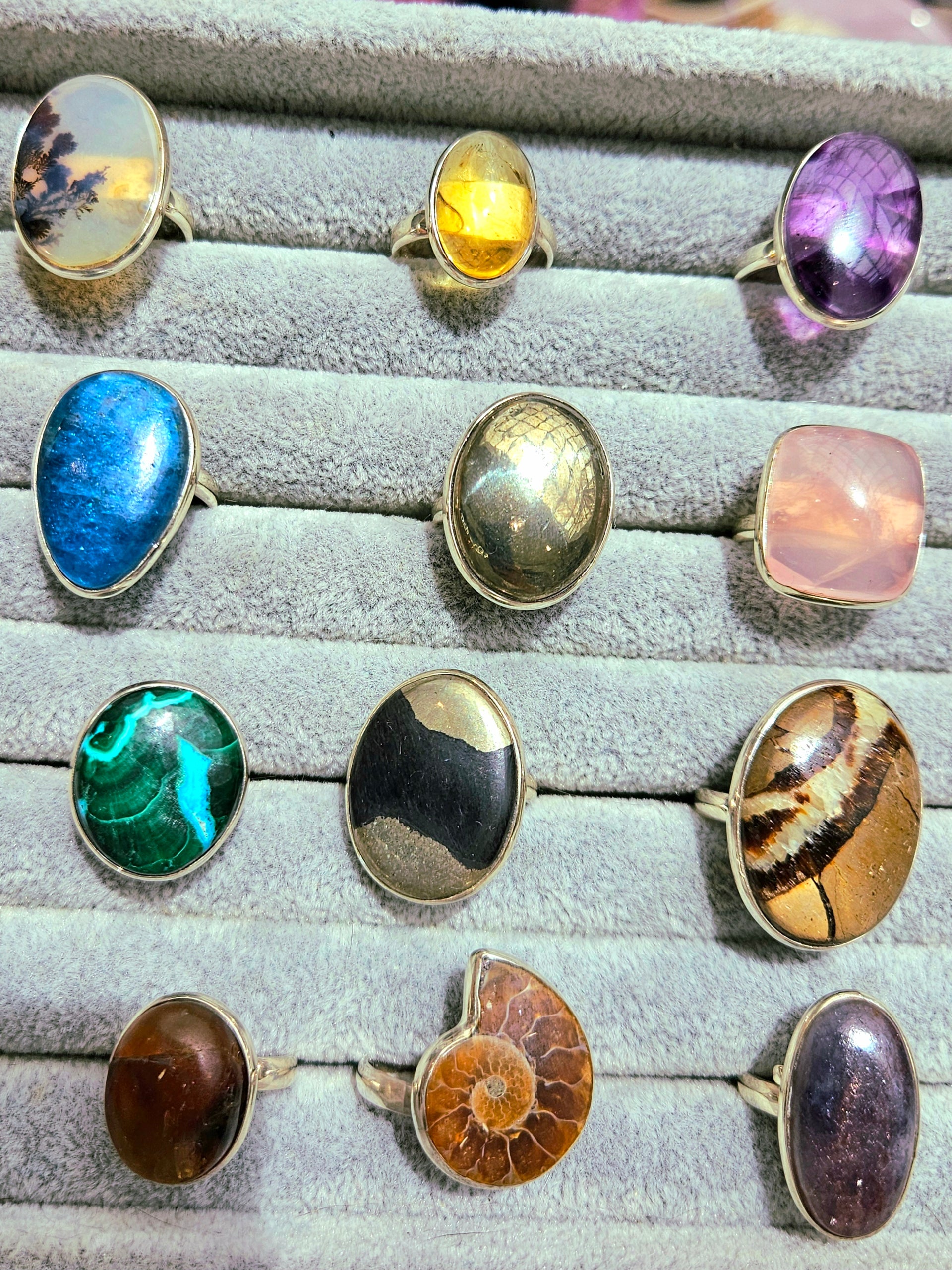 Sortija de Piedra Semipreciosa | Hecha a mano Plata s925 (Ajustable)