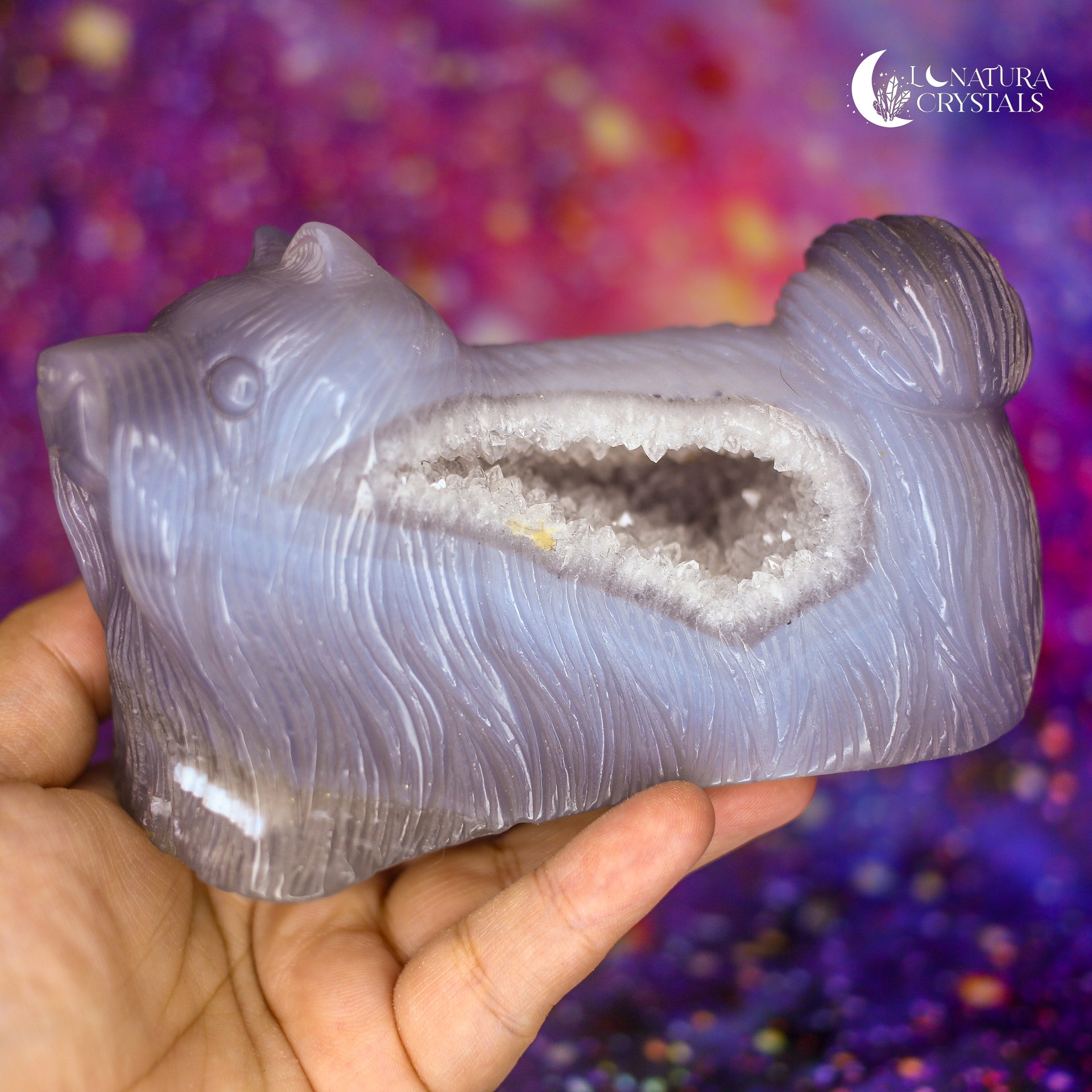 Hand Carved Druzy Agate Dog Carving (1.2lb)